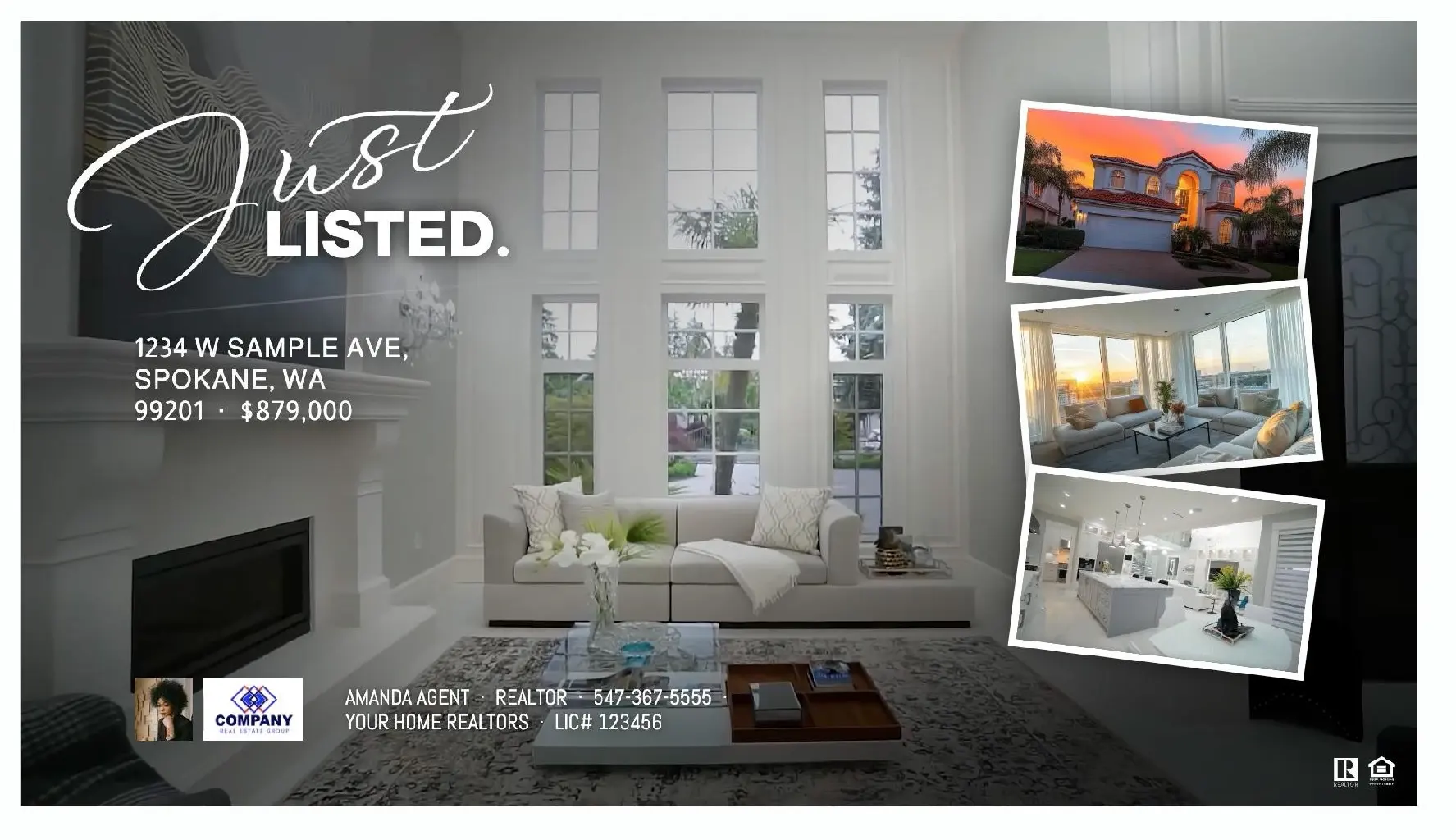 Listing photo of a home exterior used in marketing kit samples